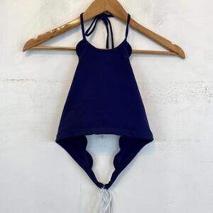 MARYSIA SWIM navy scalloped halter neck bikini top